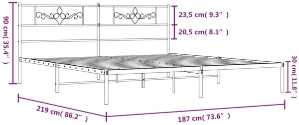 vidaXL Bettgestell mit Kopfteil, Metall, Schwarz, 183x213 cm Bild 9