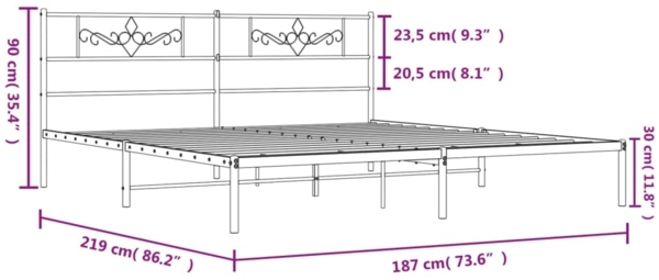 vidaXL Bettgestell mit Kopfteil, Metall, Schwarz, 183x213 cm Bild 8