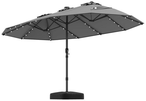 COSTWAY Sonnenschirm, 450x260 cm, LED-Solar-Beleuchtung, UPF 50+, mit Ständer