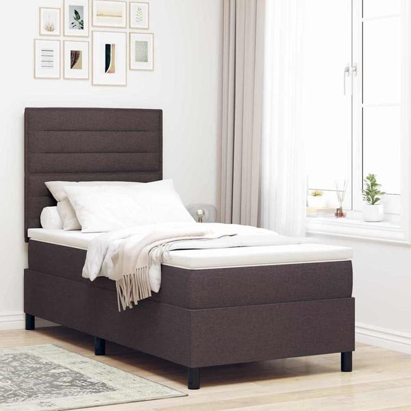vidaXL Boxspringbett mit Matratze Dunkelbraun 90 x 200 cm Stoff 3339283