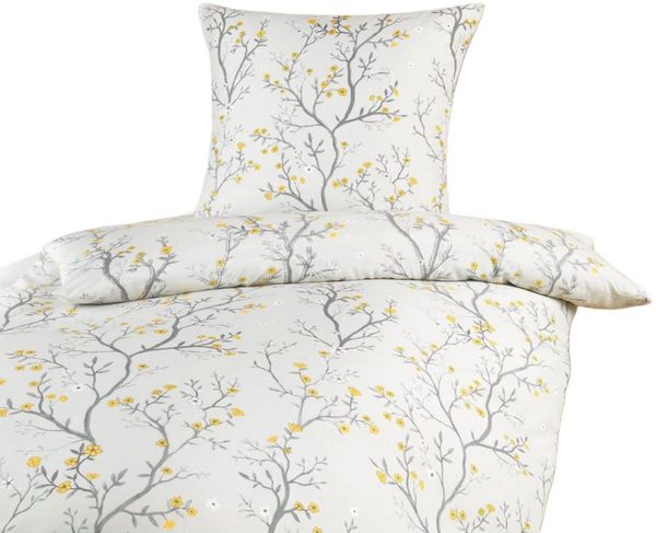Optidream Bettwäsche Set Mikrofaser 135x200 Polyester Kirschblüten grau gold, Mikrofaser, 2 teilig, Geschenk Idee Frauen Männer neue Wohnung Hochzeit Frühjahr sale