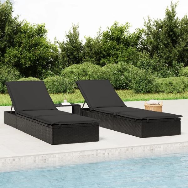 vidaXL Sonnenliege 1 Stk. mit Tisch Schwarz Poly Rattan 319634