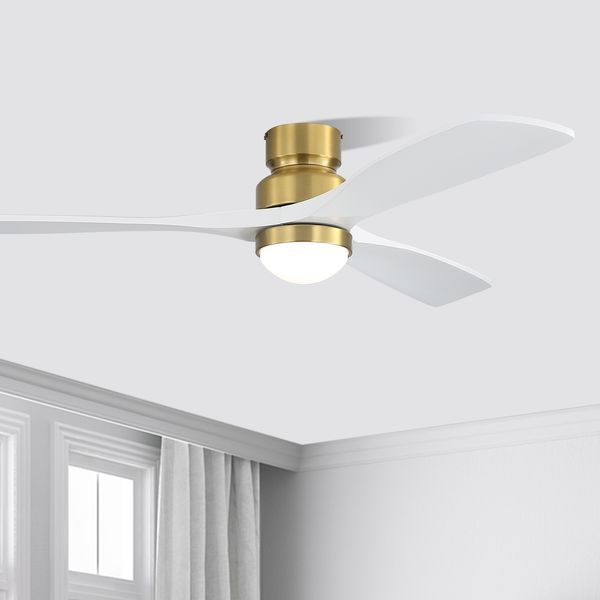 Deckenventilator 52 Zoll in Gold aus Massivholz mit dimmbarem LED-Licht und Fernbedienung