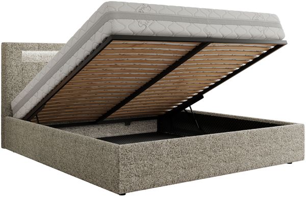 Polsterbett GOLD 5 CLASSIC 160 x 200 cm mit LED-Beleuchtung & Bettkasten, Doppelbett inkl. Lattenrost, Metall-Lift-System & Stauraum - Beige Struktur Bild 6