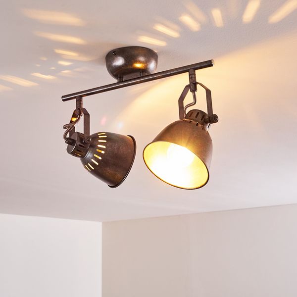 »Lungro« Deckenlampe aus Metall in Silber/Grau, 2-flammig, mit verstellbaren Strahlern, 2 x E14-Fassung, max. 40 Watt, im Retro/Vintage Design, LED geeignet