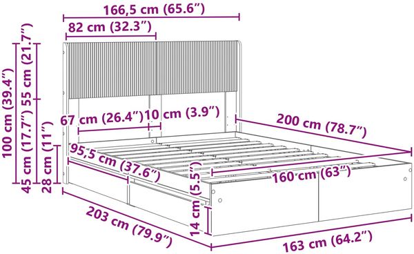 vidaXL Bettgestell mit Stauraum und Kopfteil Weiß 160 x 200 cm 3414365 Bild 11