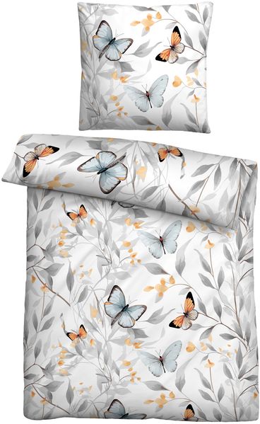 biberna Tencel Bettwäsche SCHMETTERLINGE, weiss, 1x 155x220 cm + 1x 80x80 cm