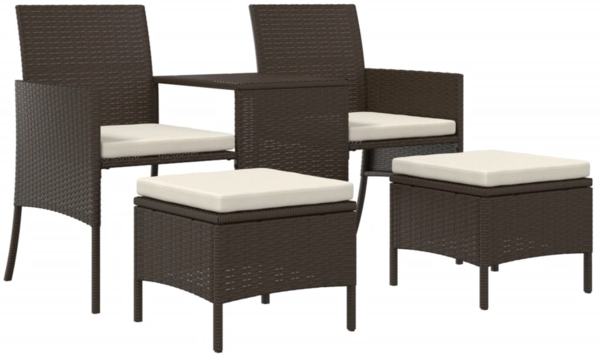 vidaXL 2-Sitzer-Gartensofa mit Tisch & Hocker Poly Rattan Braun 44451