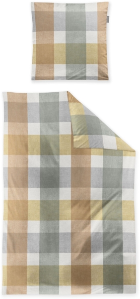 Irisette Feinbiber Bettwäsche Koala 155x220 Karo gold grau beige 8622-40