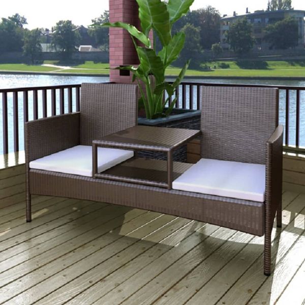 vidaXL 2-Sitzer-Gartensofa mit Teetisch Poly Rattan Braun 42469