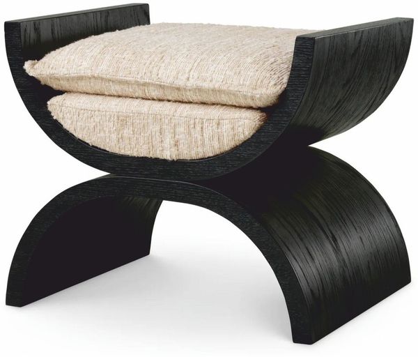 Casa Padrino Luxus Hocker Schwarz / Creme 55 cm - Luxus Hotel Möbel