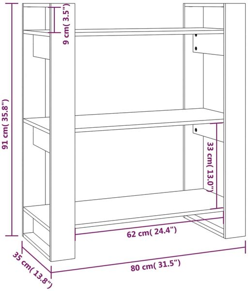 vidaXL Bücherregal/Raumteiler Grau 80x35x91 cm Massivholz Kiefer 813901 Bild 8