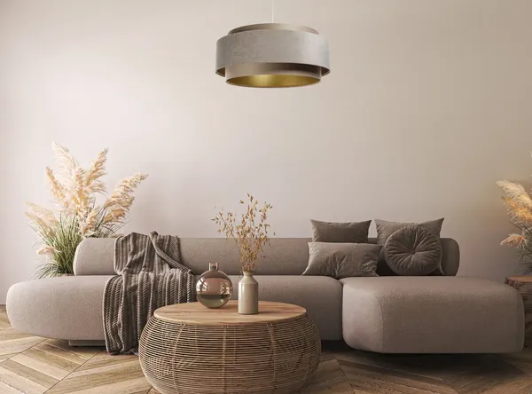 BPS Koncept DUM-035 Hängeleuchte DOBLO Velourss strukturiert und Satin auf PVC-Basis braun, gold 1xE27 60W H:107 Ø60cm dimmbar