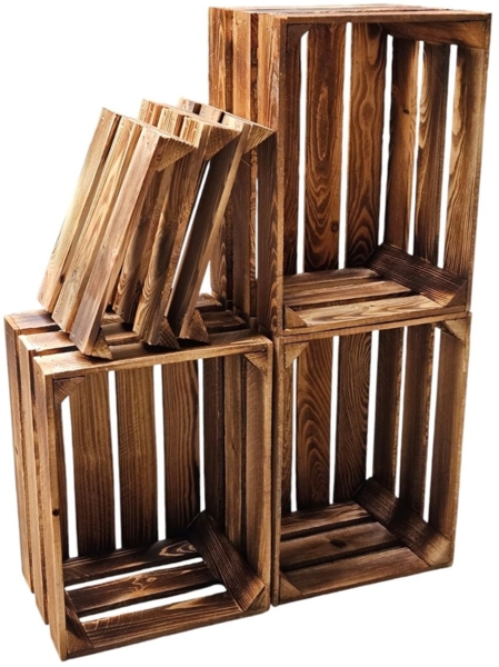Holzkisten Weinkisten Kisten Vintage Geflammt 50 x 40 x 30cm mit Regalböden DIY
