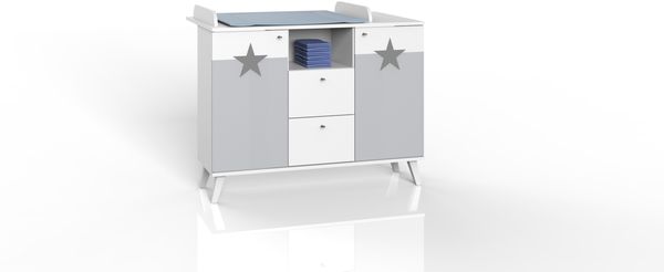 Wickelkommode >ROCKY< (BxHxT: 122x101x75 cm) in WEISS + LIGHT GREY