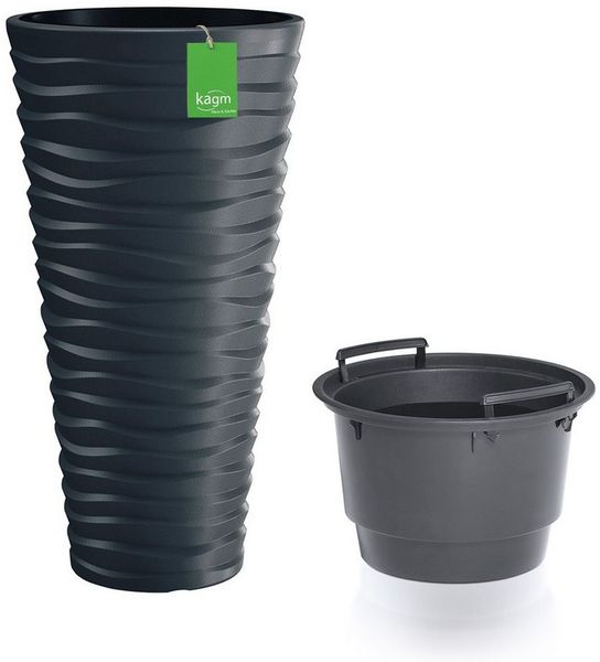 KAGM Pflanzkübel Blumenkübel Pflanzgefäß Wellen-Design 3D-Effekt (inkl. Pflanzeinsatz)