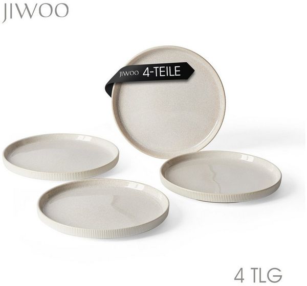 JIWOO Speiseteller 4er Ø20cm, Steakteller Pastateller Salatteller Brotteller Teller, (4 St), Plate Hochwertige Keramik Tellerset Weiß Mikrowellen spülmaschinenfest