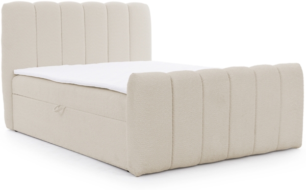 MEBLINI Boxspringbett NOMADE 160x200 cm mit Bettkasten – H3/Beige Boucle Polsterbett - Doppelbett mit Topper & Bonellfederkern-Matratze