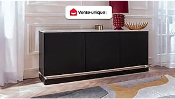 Vente-unique - DEVIKA Sideboard Holz, Platte SchwarzWeiß - B 40 cm x H 80 cm x L 189,6 cm
