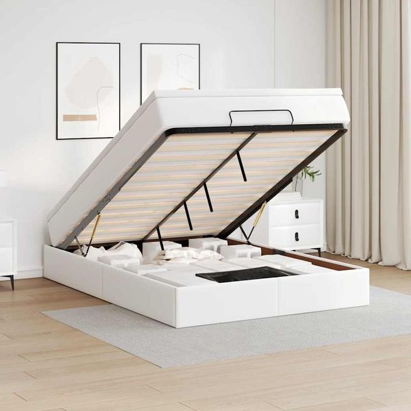 vidaXL Ottoman-Bett mit Matratze Weiß 140x200 cm Kunstleder 3311042