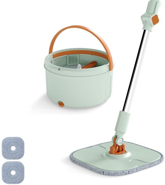 4L Wischmopp & Eimersystem mit Wringer & 360° Drehkopf Flacher Bodenwischmopp Grün