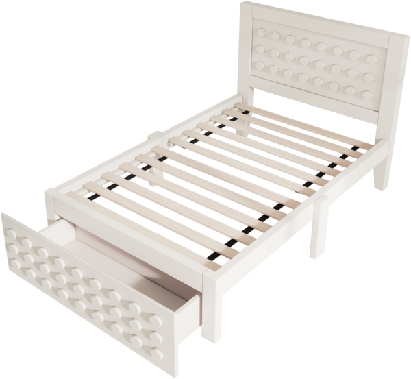 Bett 90x190 cm mit Schublade und kreativem Blockdesign – weißes Kinderbett aus Holz Bild 9