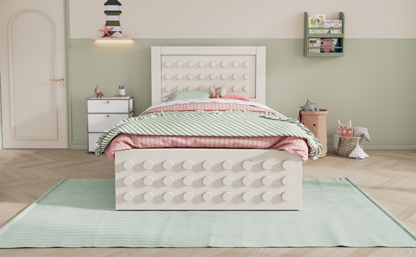 Bett 90x190 cm mit Schublade und kreativem Blockdesign – weißes Kinderbett aus Holz Bild 5