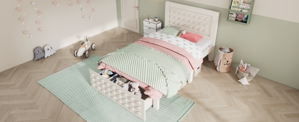 Bett 90x190 cm mit Schublade und kreativem Blockdesign – weißes Kinderbett aus Holz Bild 3