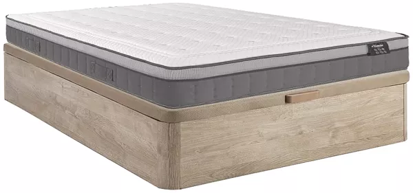Vente-unique - ASGARD Mattress and bed base set Holz, PlatteStoff BeigeWeiß - B 160 cm x H 30 cm x L 200 cm