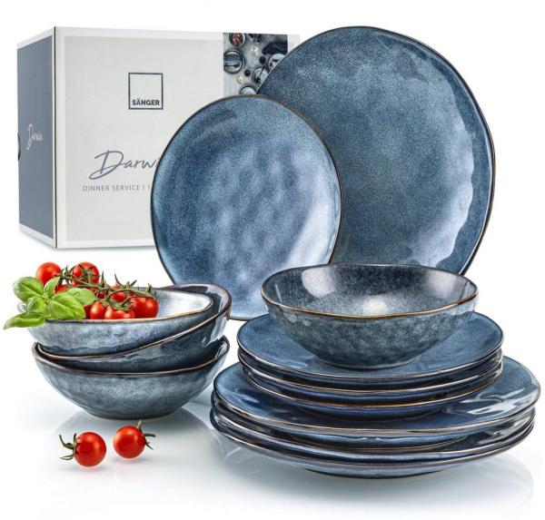 SÄNGER Steingut Geschirrset Darwin, Tafelservice 12 teilig für 4 Personen