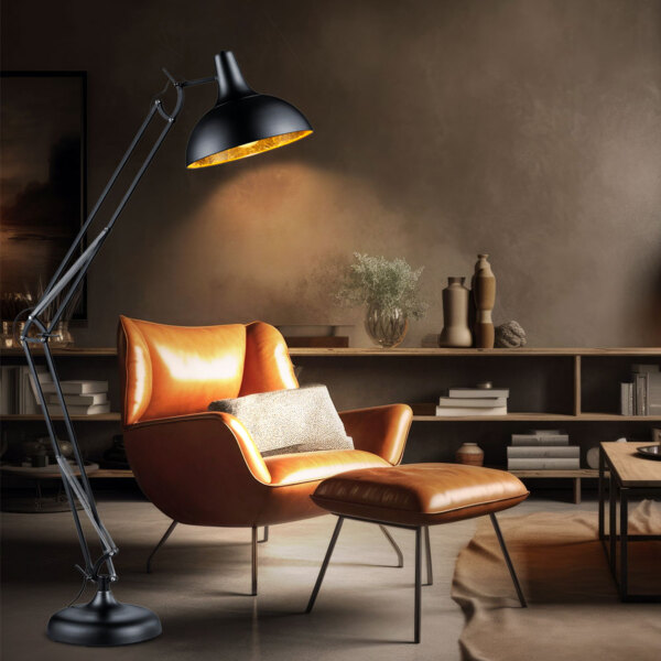 Stehleuchte, Gelenke beweglich, schwarz, gold, H 180 cm Bild 5
