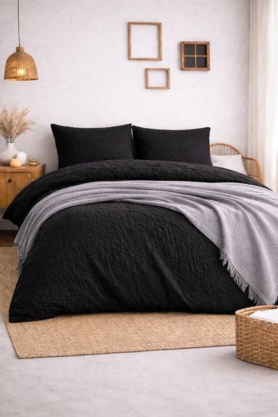 Sandiik Bettwäsche Musselin Bettwäsche in Pure Black, 100% Baumwolle, mit Reißverschluss, made in Portugal