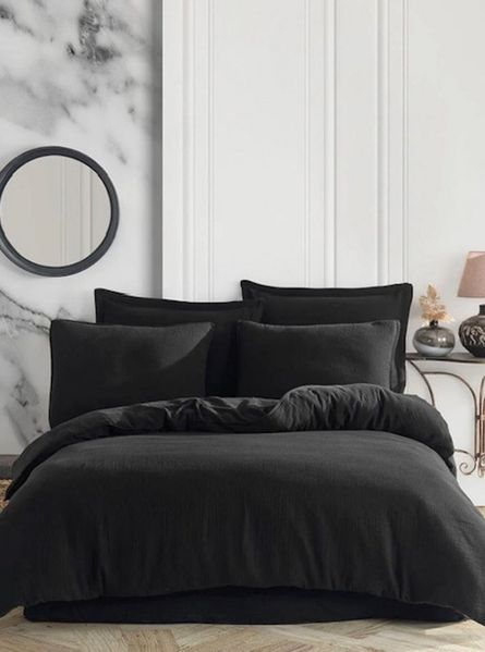 Sandiik Bettwäsche Musselin Bettwäsche in Pure Black aus 100% Baumwolle, 100% Baumwolle, mit Reißverschluss, made in Portugal