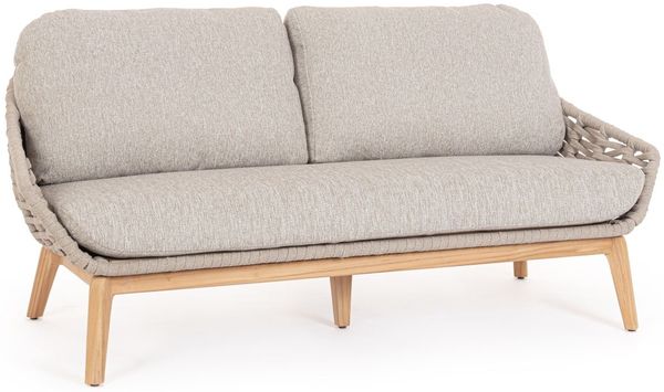 Gartensofa Seram aus Teakholz, skandinavischer Stil, beige, abziehbare Sunproof Kissen