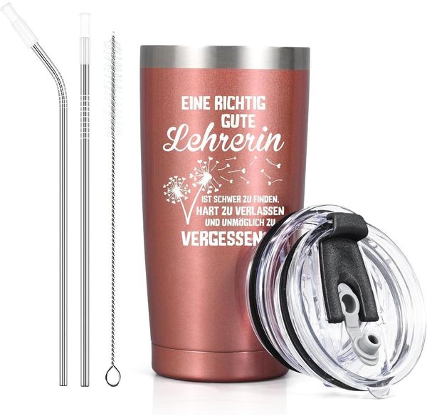 Livole Lehrerin Geschenk - Thermobecher 600ml Kaffee Becher to go Roségold