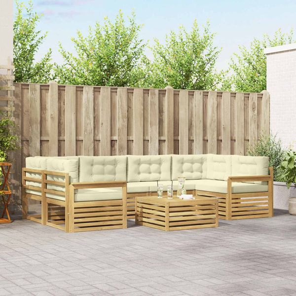 vidaXL Outdoor-Sofagarnitur mit Kissen 7 pcs Weiß und Creme Polyester 3390110