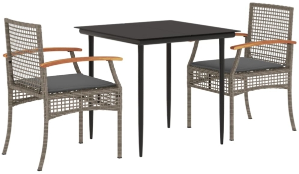 vidaXL 3-tlg. Garten-Essgruppe mit Kissen Grau Poly Rattan 3213610