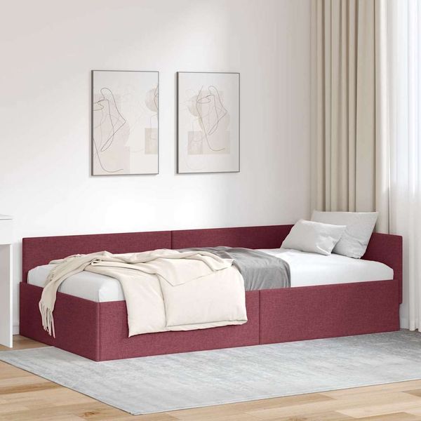 vidaXL Eckbettgestell mit Kopfteil Weinrot 90 cm x 190 cm Stoff 42016038