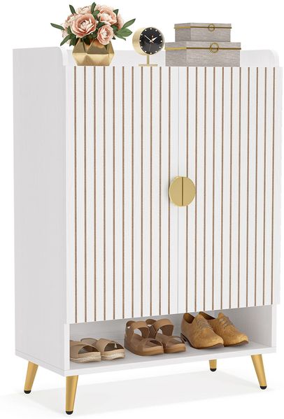 LITTLE TREE Schuhschrank mit Türen und verstellbaren Regalen, 7-stöckig, modern, freistehend, Aufbewahrungs-Organizer für Eingangsbereich, Wohnzimmer, Schlafzimmer, Wohnungen Weiß