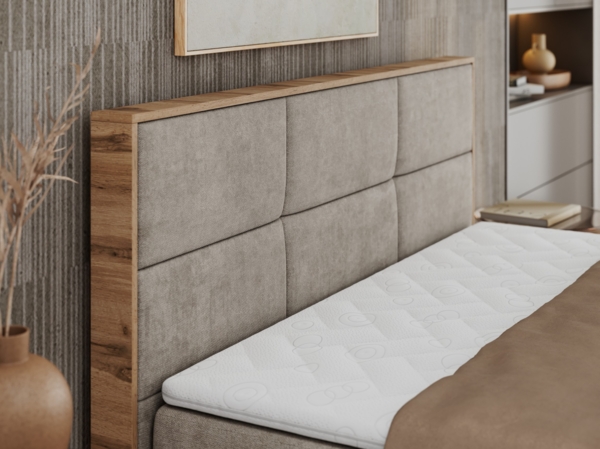 Boxspringbett mit Kopfteil und Topper, Polsterbett - ALBERO 2 - 180 x 200 cm - Beige Stoff - H3 Bild 4