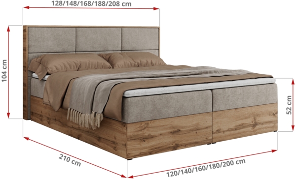 Boxspringbett mit Kopfteil und Topper, Polsterbett - ALBERO 2 - 180 x 200 cm - Beige Stoff - H3 Bild 6