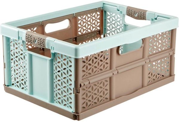 keeeper Stabile Profi-Klappbox mit Soft-Touch Griffen, 48,5 x 35 x 23,5 cm, 32 l, Lea, Blau/Taupe
