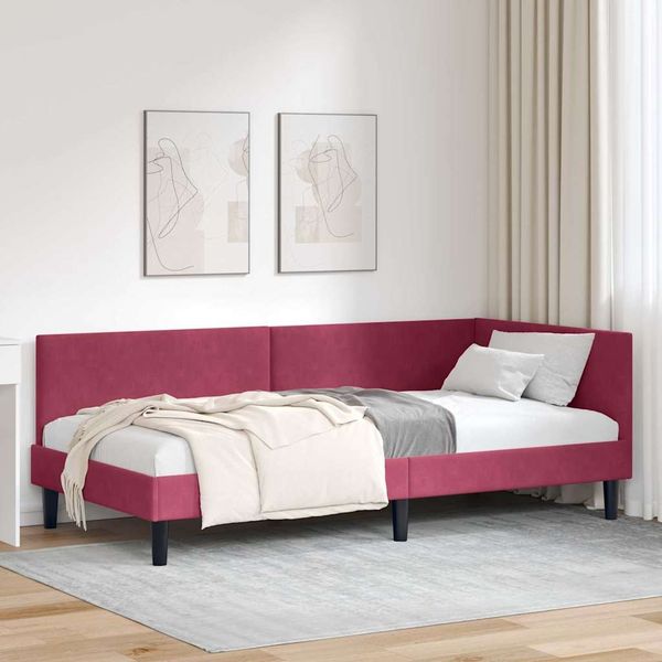 vidaXL Eckbettgestell mit Kopfteil Weinrot 90 cm x 190 cm Samt 42016220