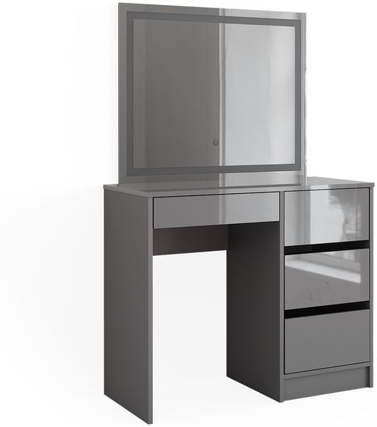 Schminktisch-Set Sherry Grau Hochglanz 90 cm mit LED-Spiegel Vicco