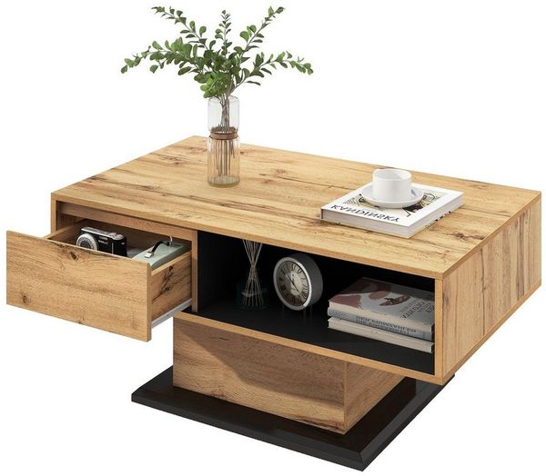 BlingBin Couchtisch Sofatisch Wohnzimmertisch Couchtisch mit Holzmaserung großer Stauraum (mit Eine grifflose Schublade, ein Staufach und Heckstaufach), Gesamtabmessungen:100 x 47x 60 cm