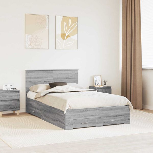 vidaXL Bettrahmen Graues Sonoma 135 x 190 cm Holzwerkstoff 3408277