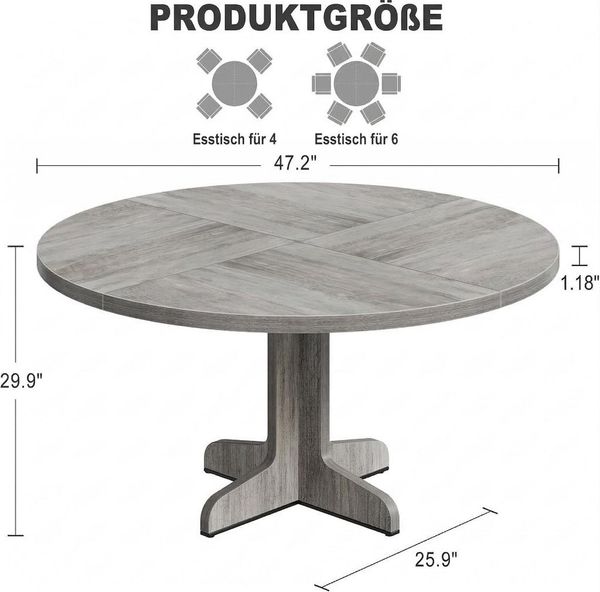 GarveeMore Esstisch Runder mit Holztischplatte und stabilem Fuß 4 Personen,120cm, Küchentische aus Holz für Esszimmer,Küche,Wohnzimmer