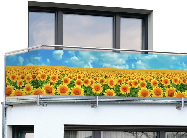 Maximex Balkon-Sichtschutz Mod. Sonnenblumenfeld, 5m, blickdichte Balkonverkleidung, UV- und witterungsbeständig, schnelltrocknend und reißfest, zuschneidbar, Kunststoff