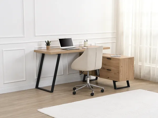 Vente-unique - NAYARO Büromöbel Holz, Platte SchwarzBeige - B 120 cm x H 75 cm x L 150 cm