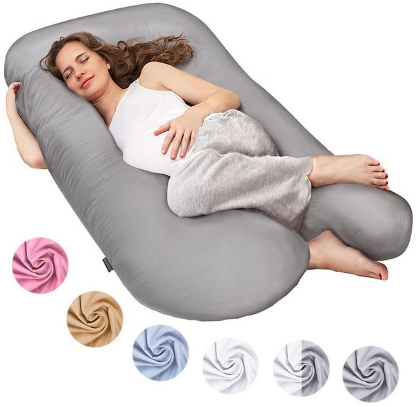 SMOOTHY Schwangerschaftskissen, Seitenschläferkissen, Lagerungskissen, Baby-Kissen & Stillkissen in U-Form mit abnehmbarem & waschbarem Bezug aus 100% Baumwolle (Junior XL, 120x70 cm, Grau)